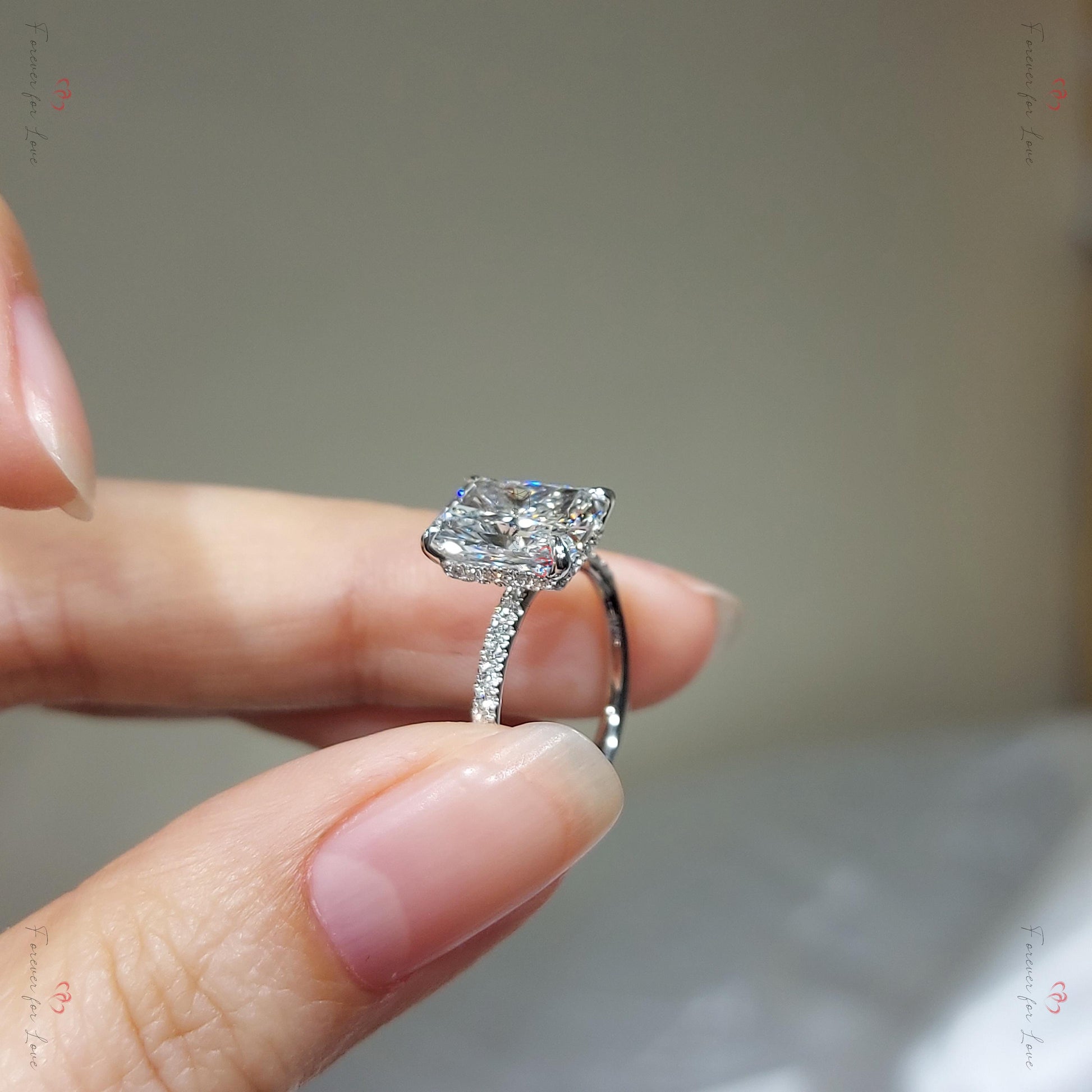 3.5 Ct IGI Certified Radiant Lab Diamond Hidden Halo Engagement Ring