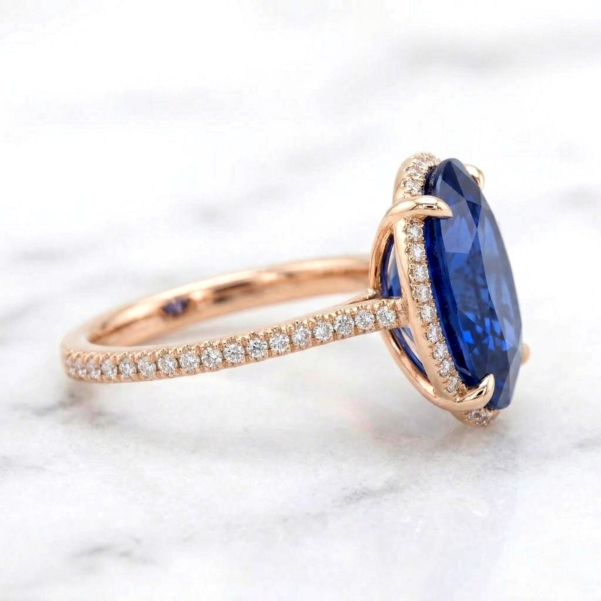 5.5 Ct Oval Blue Diamond, Sapphire Halo Engagement Ring