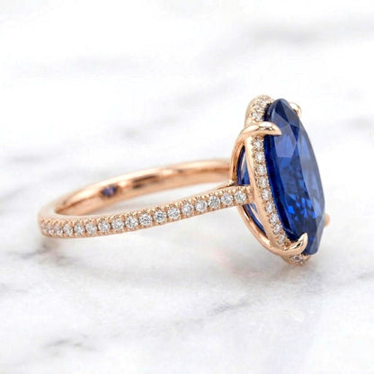 5.5 Ct Oval Blue Diamond, Sapphire Halo Engagement Ring