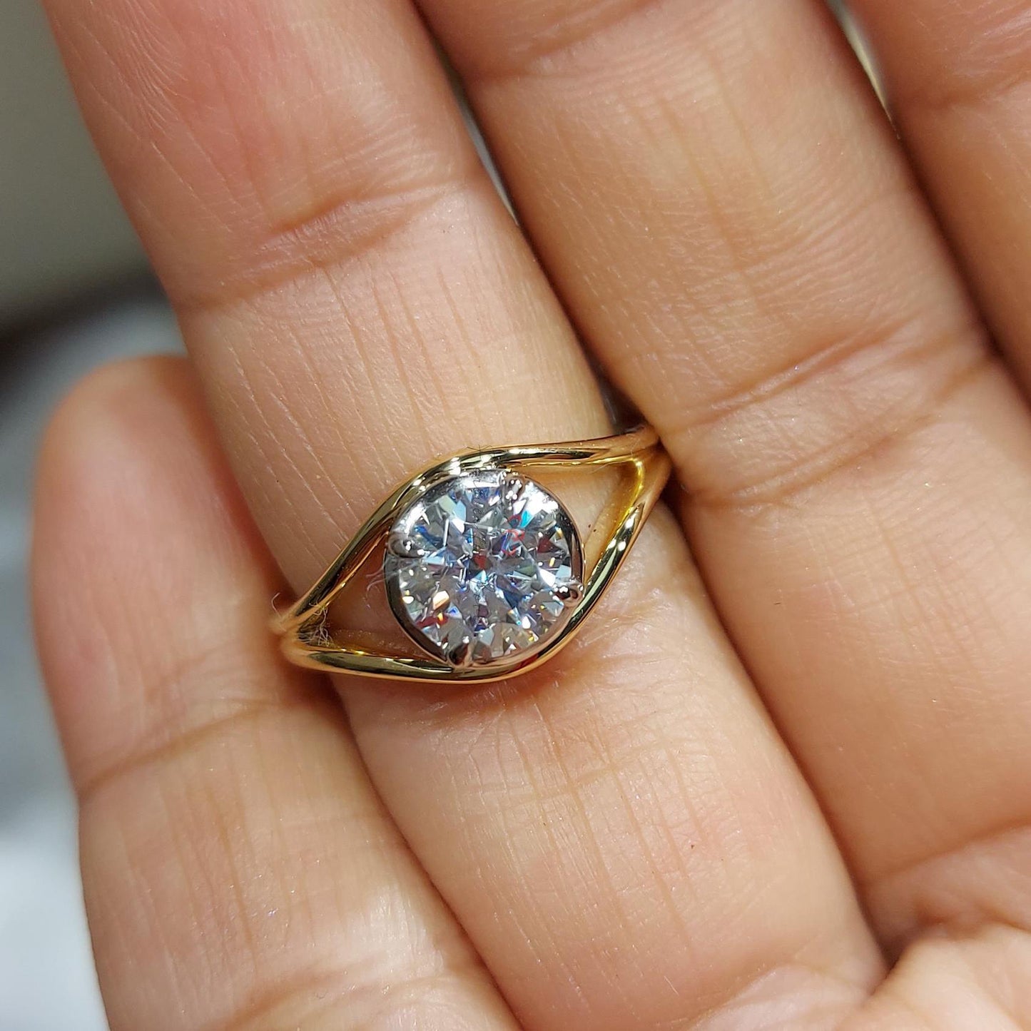 1 Ct IGI Certified Round Lab Diamond Solitaire Engagement Ring Round cut 1Ct Moissanite Brilliant Cut engagement ring in 935 Argentium Silver — custom handcrafted by Forever For Love