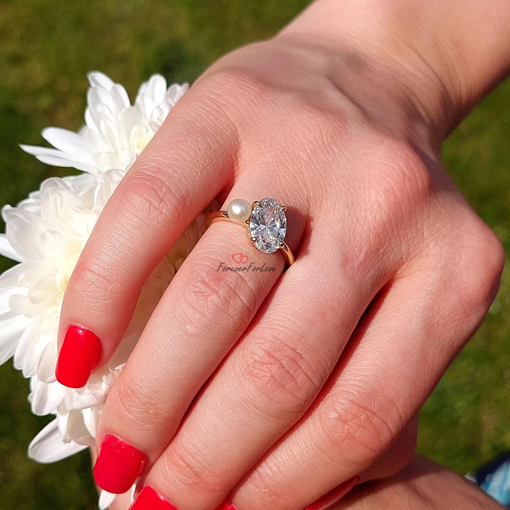 2 Ct IGI Certified Oval Lab Diamond, Pearl Engagement Ring