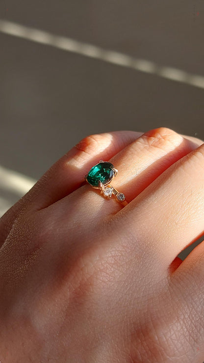 Oval Diamond, Emerald Engagement Ring