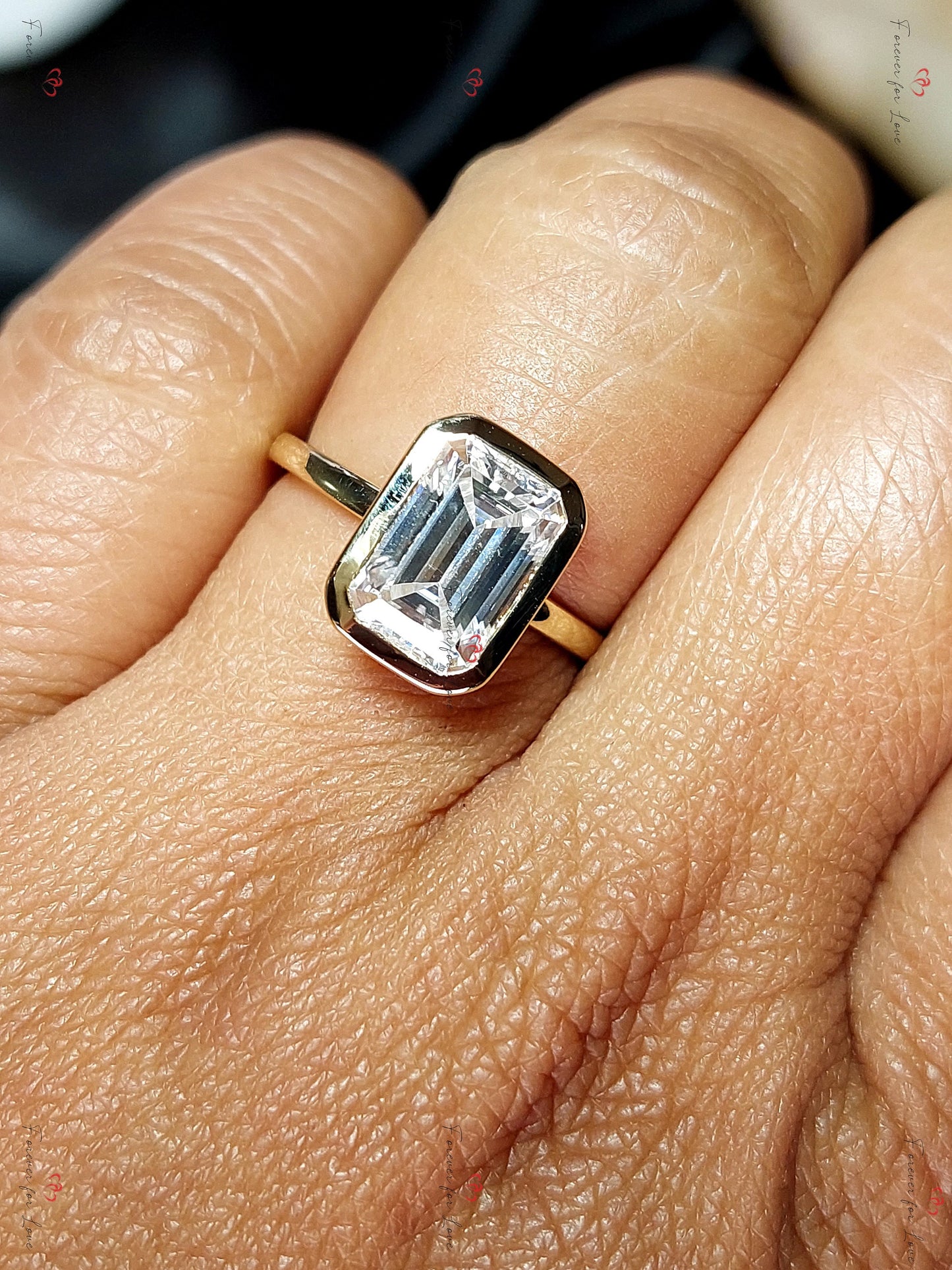 3 Ct IGI Certified Emerald Diamond, Emerald Engagement Ring Emerald cut 1Ct Moissanite Brilliant Cut engagement ring in 935 Argentium Silver — custom handcrafted by Forever For Love