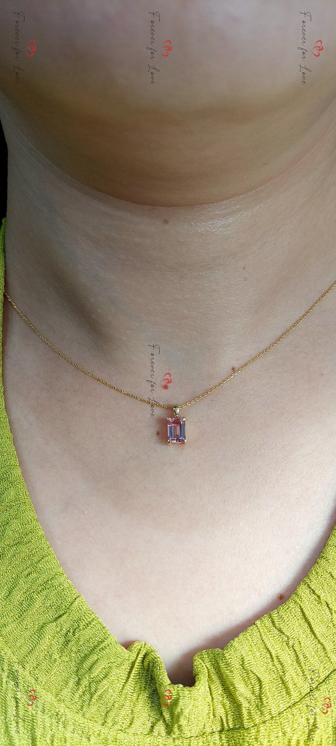Collier Saphir Rose, Or Rose 14 carats, Pendentif Saphir Minimaliste et Délicat, Collier Femme Alternative Diamant, Cadeau Spécial Pour Elle. Moissanite engagement ring in Gold or Platinum — custom handcrafted by Forever For Love