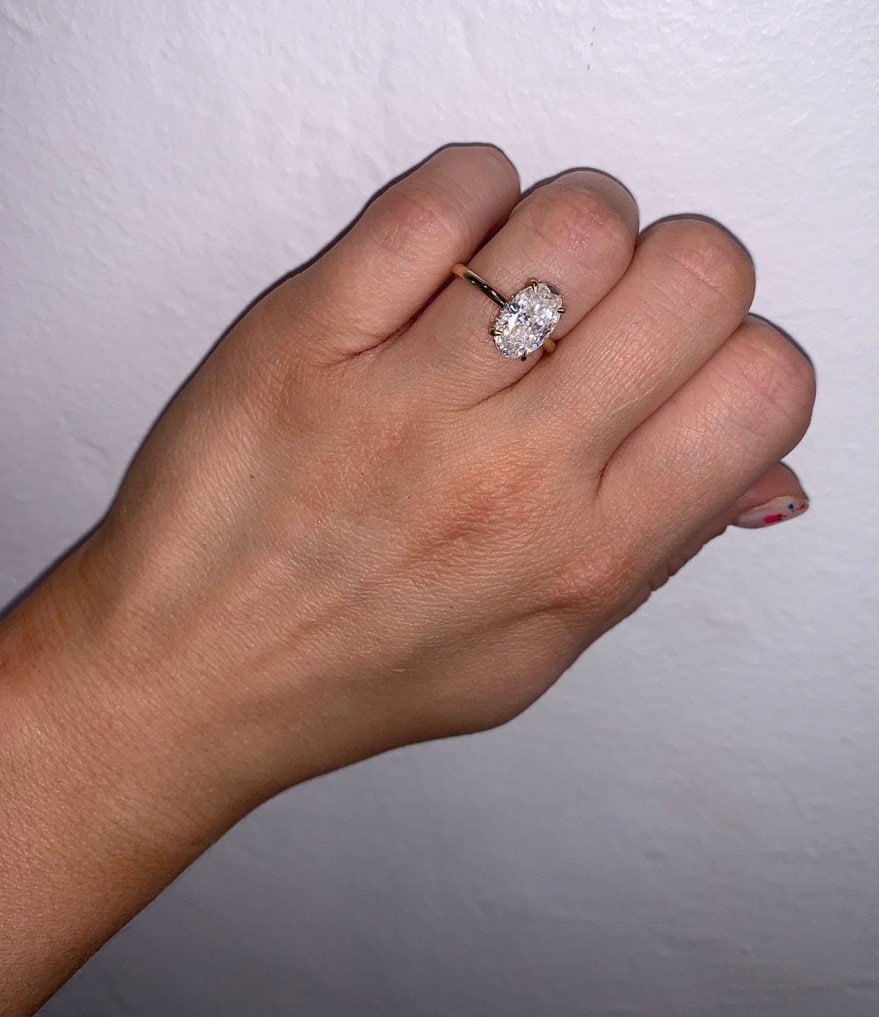 3 Ct Oval Diamond, Moissanite Halo Engagement Ring