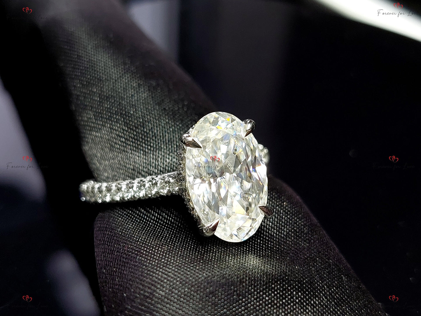 4 Ct Oval Solitaire Moissanite Engagement Ring 1Ct Moissanite Brilliant Cut engagement ring in 935 Argentium Silver — custom handcrafted by Forever For Love