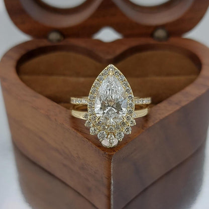 Pear Lab Diamond Halo Engagement Ring