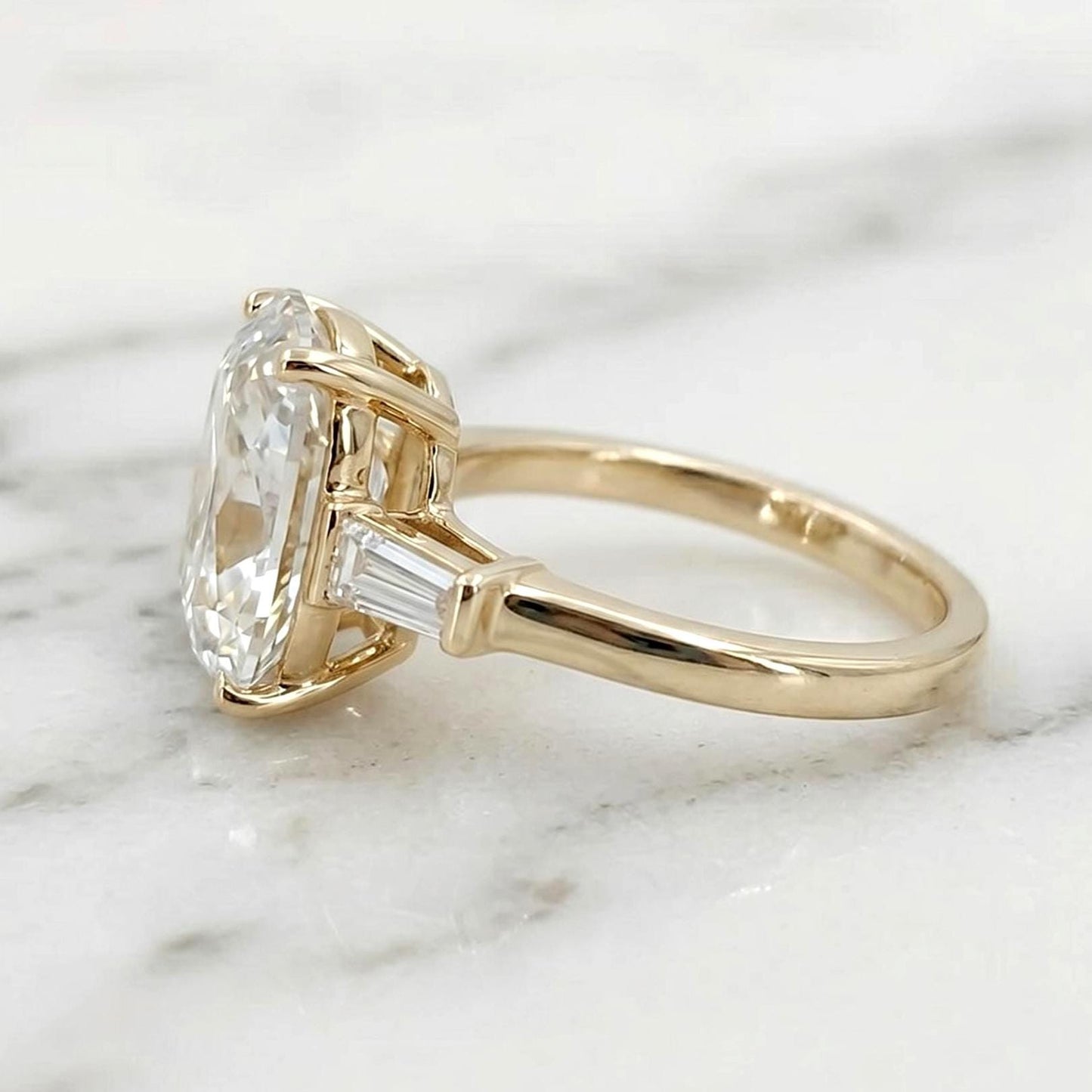 4.4 Ct IGI Certified Baguette Lab Diamond Engagement Ring Baguette cut 1Ct Moissanite Brilliant Cut engagement ring in 935 Argentium Silver — custom handcrafted by Forever For Love