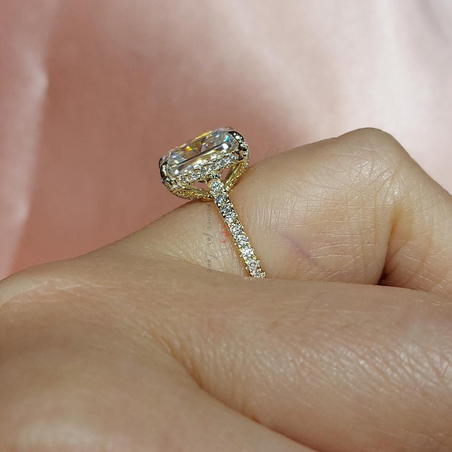 4 Ct Radiant Diamond, Moissanite Eternity Band Radiant cut 1Ct Moissanite Brilliant Cut engagement ring in 935 Argentium Silver — custom handcrafted by Forever For Love