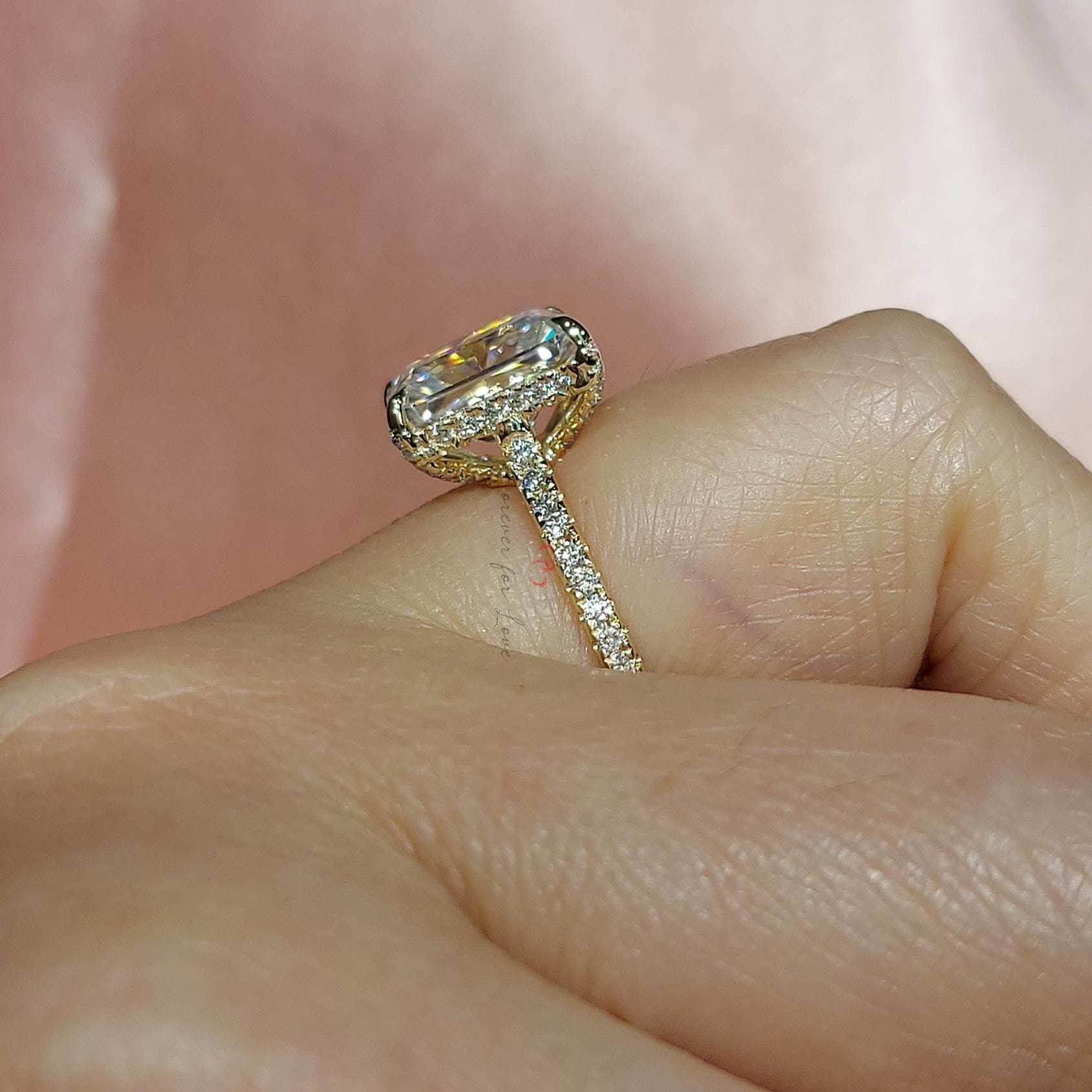 4 Ct Radiant Diamond, Moissanite Eternity Band