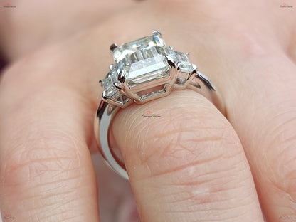 Emerald Moissanite Three Stone Engagement Ring