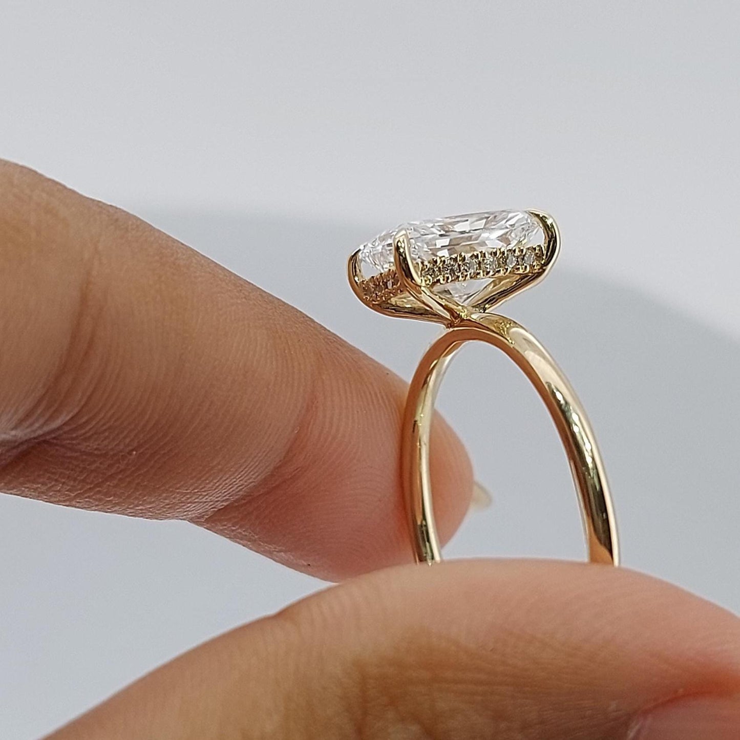 2.5 Ct IGI Certified Radiant Lab Diamond Hidden Halo Engagement Ring Radiant cut 1Ct Moissanite Brilliant Cut engagement ring in 935 Argentium Silver — custom handcrafted by Forever For Love