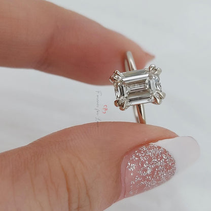 2 Ct IGI Certified Emerald Diamond, Emerald Hidden Halo Engagement Ring