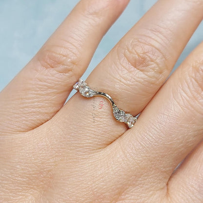 Diamond Marquise and Round cut Vintage Lab Wedding Band half eternity promise ring Rose Gold engagement band Women anniversary band ring