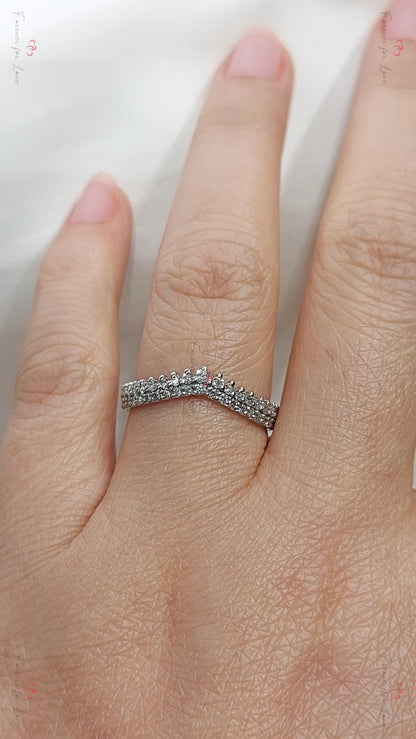 Solid gold Curvy Half Eternity Ring, stacking UK Hallmark Wedding Band- Diamond wedding band - matching wedding band