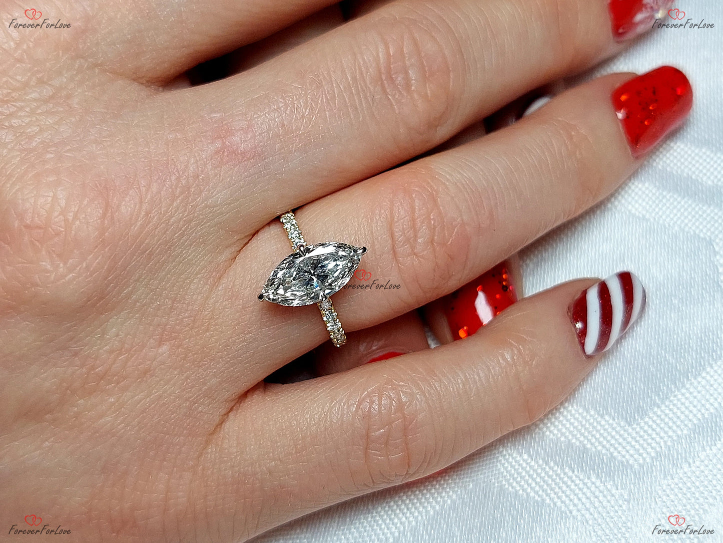 2 Karat IGI-zertifizierter Marquise-Labor-Diamant mit Pavé-Band Verlobungsring Marquise cut Moissanite engagement ring in 935 Argentium Silber — custom handcrafted by Forever For Love