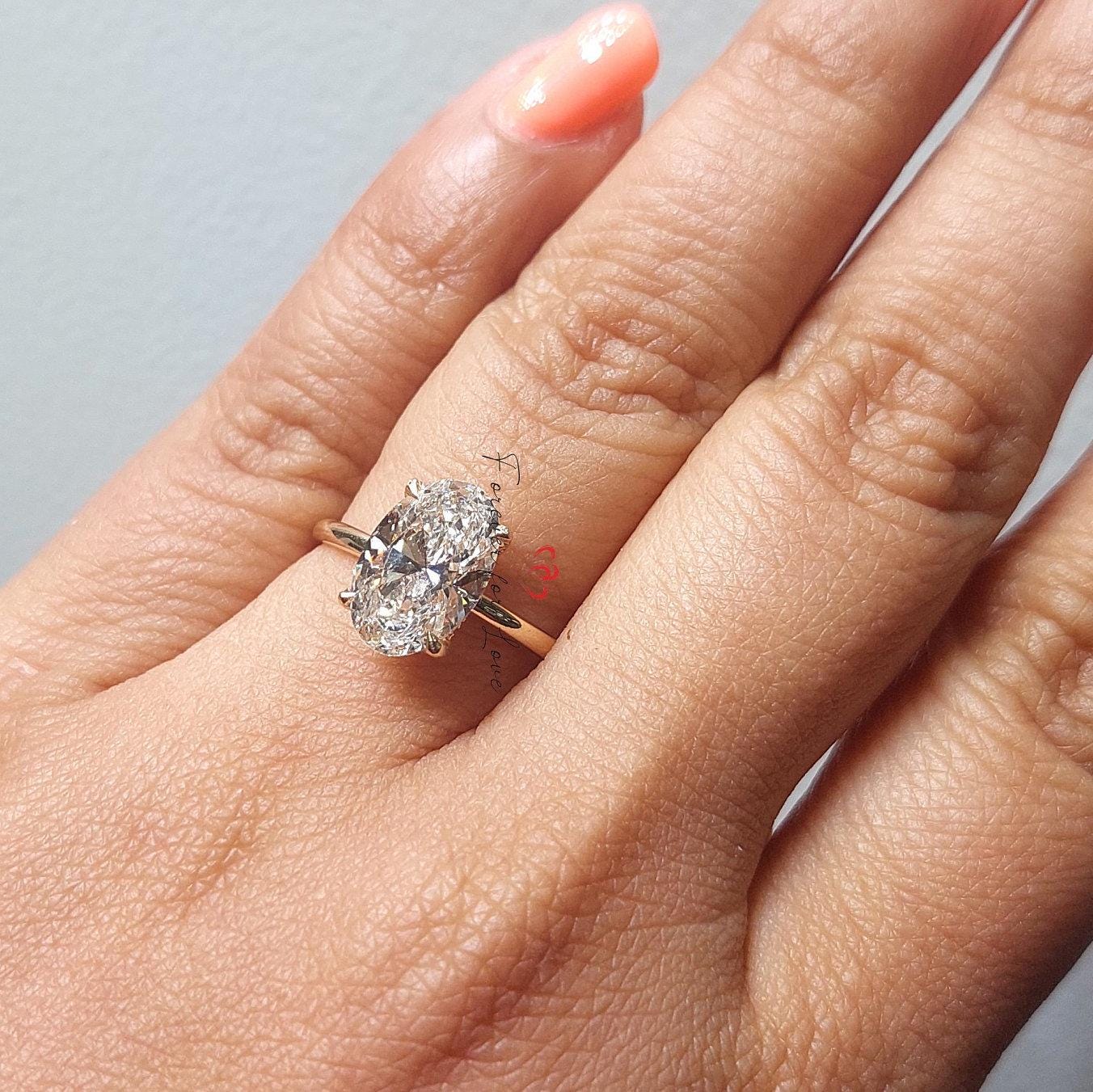3 Ct IGI Certified Oval Lab Diamond Hidden Halo Engagement Ring