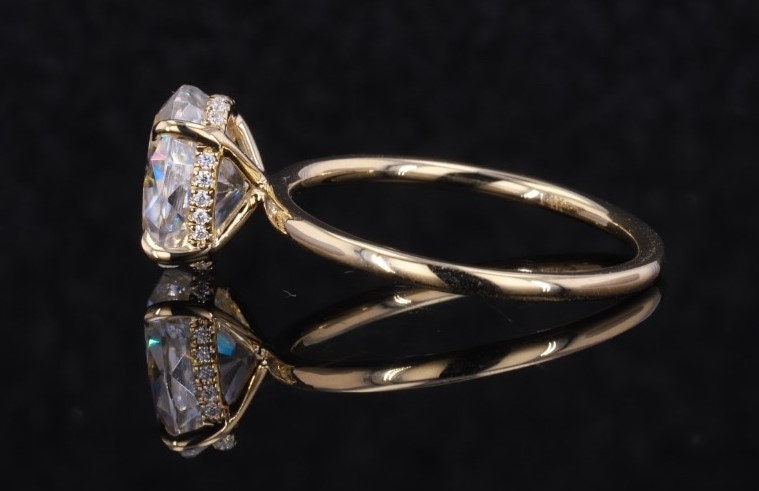 2Ct Crushed ice Oval 9*7mm Moissanite Solitaire Engagement Ring in 14K White Gold ring, diamond hidden halo ring,.