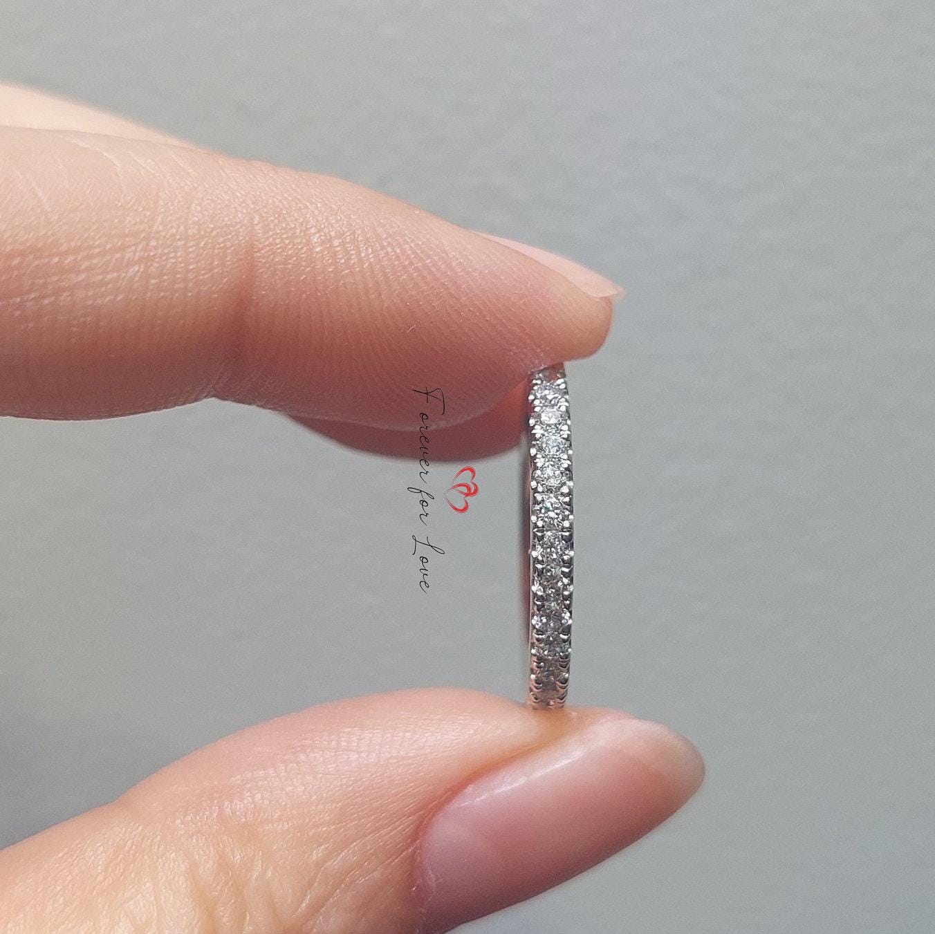 Round Natural Diamond Full Eternity Band Round cut Moissanite Brilliant Cut engagement ring in 935 Argentium Silver — custom handcrafted by Forever For Love
