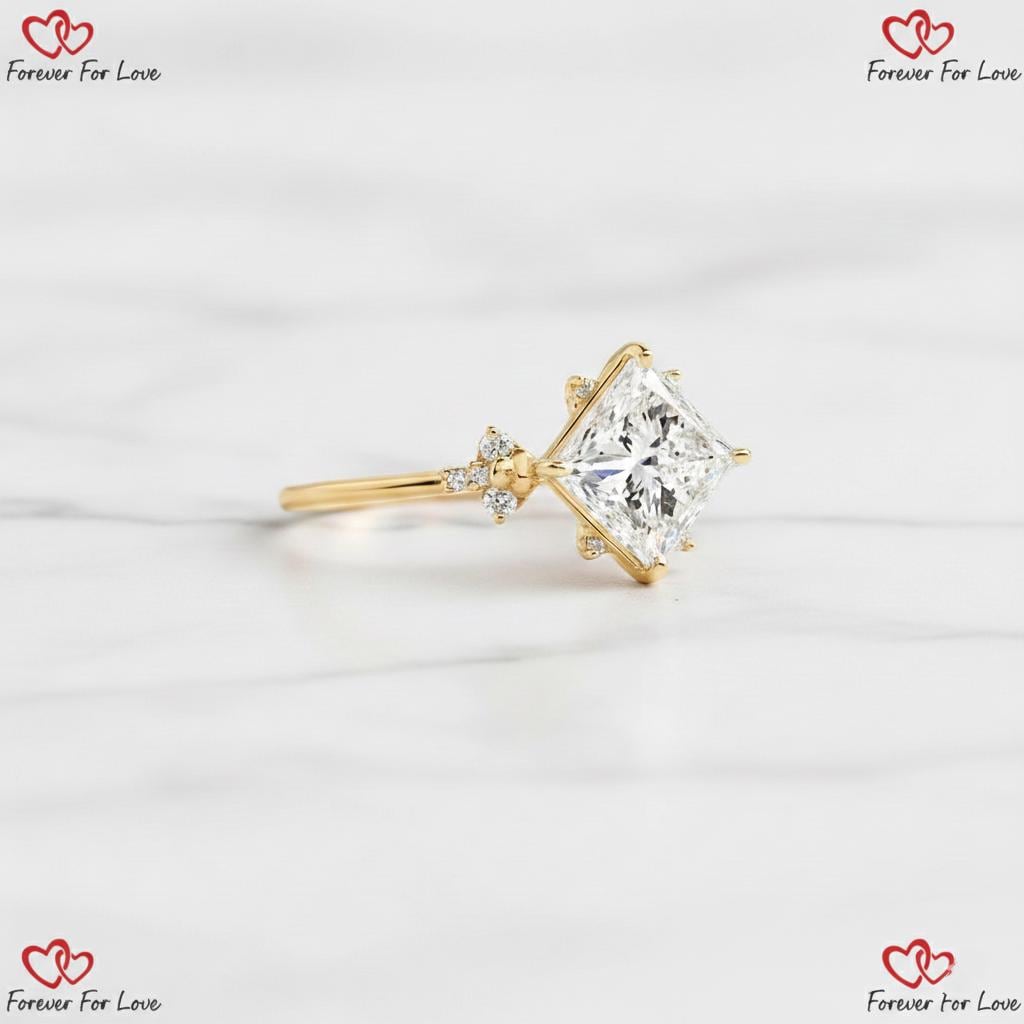 2 Ct IGI Certified Princess Lab Diamond Engagement Ring Princess cut 1Ct Moissanite Brilliant Cut engagement ring in 935 Argentium Silver — custom handcrafted by Forever For Love