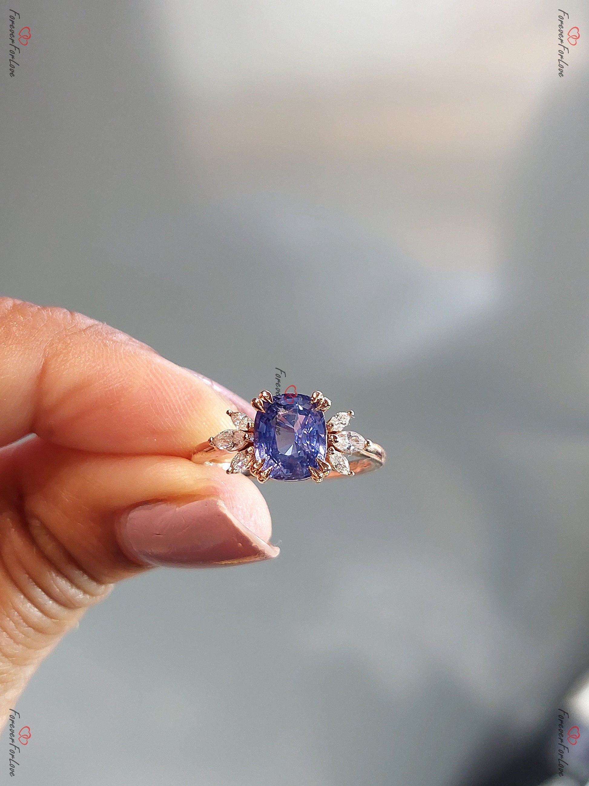 Marquise Blue Diamond, Sapphire Engagement Ring