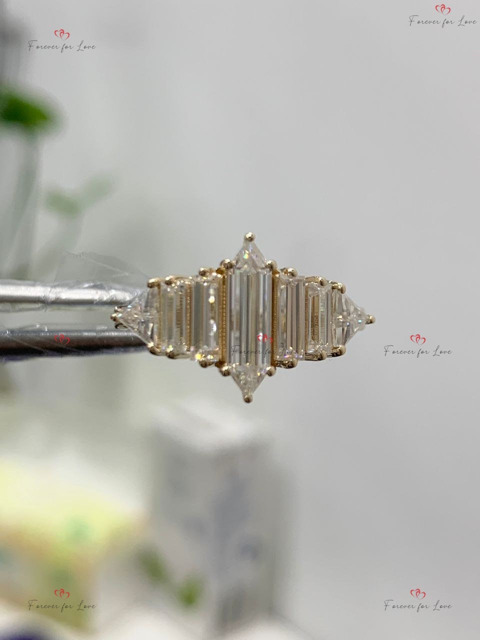 Baguette Moissanite Engagement Ring Baguette cut 1Ct Moissanite Brilliant Cut engagement ring in 935 Argentium Silver — custom handcrafted by Forever For Love