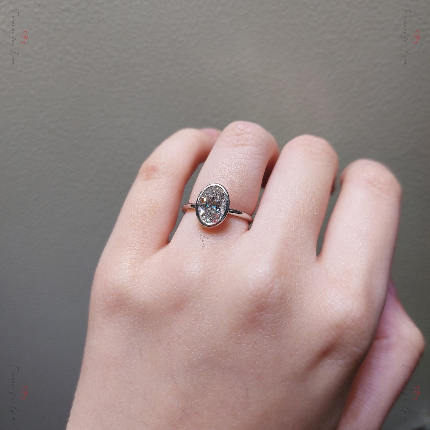 1 Ct IGI Certified Oval Lab Diamond Bezel Engagement Ring Oval cut 1Ct Moissanite Brilliant Cut engagement ring in 935 Argentium Silver — custom handcrafted by Forever For Love