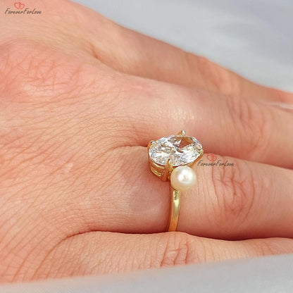 2 Ct IGI Certified Oval Lab Diamond, Pearl Engagement Ring