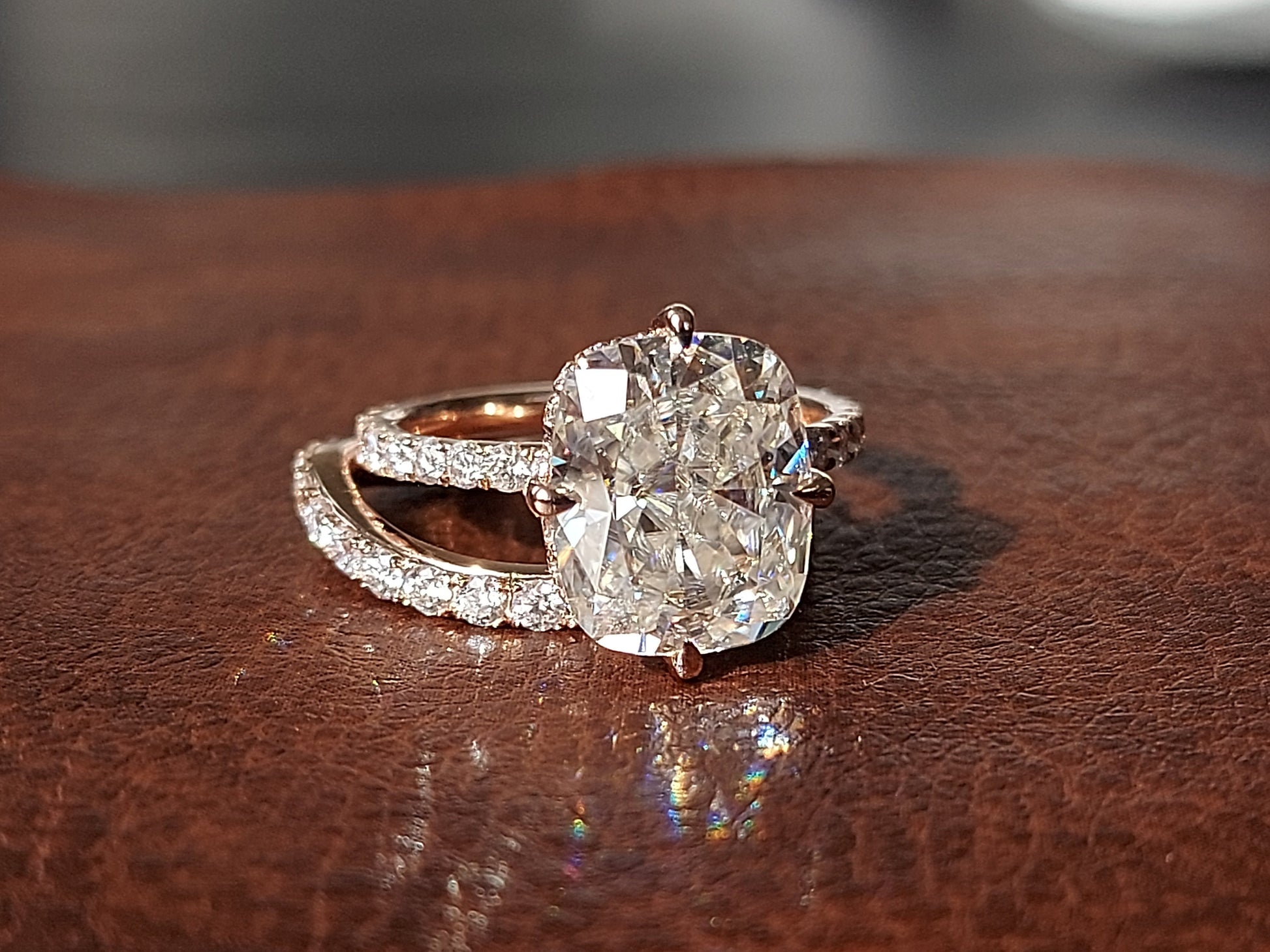 Cushion Moissanite Hidden Halo Engagement Ring