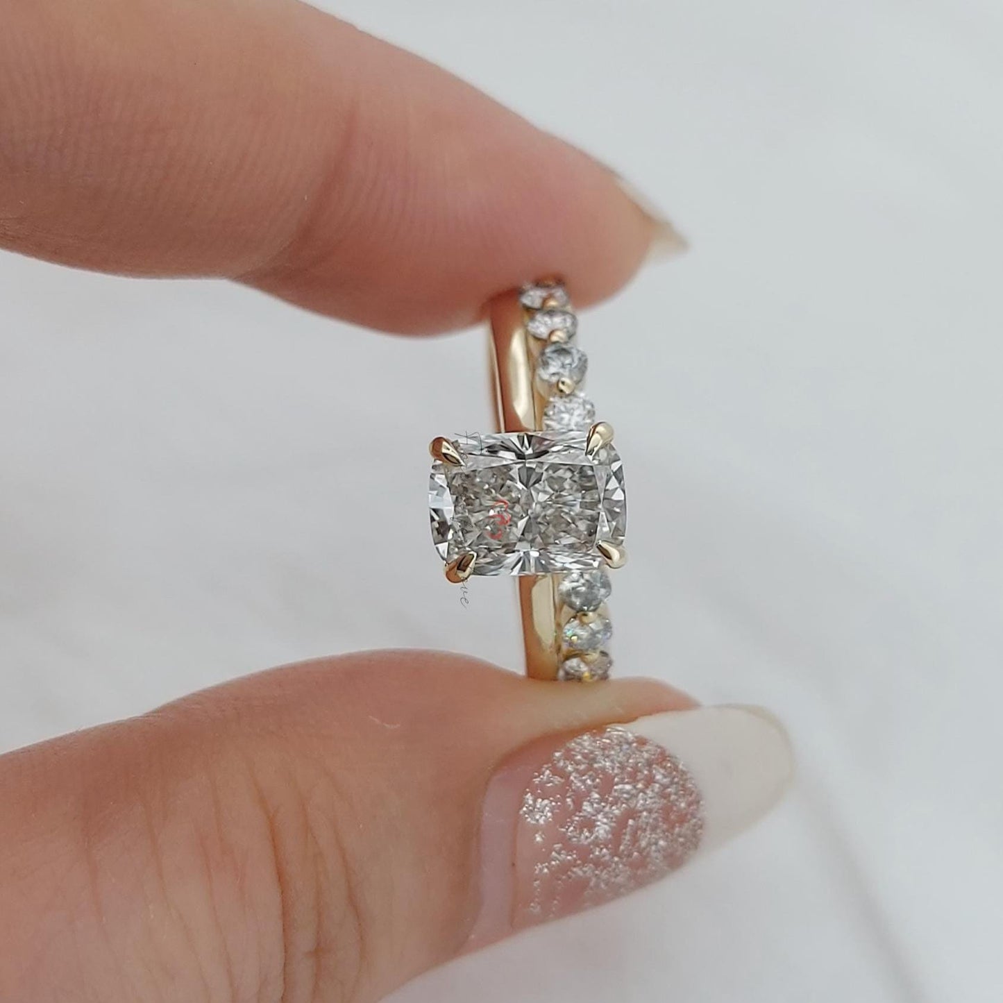 2 Ct Cushion Lab Diamond Eternity Band Cushion cut Moissanite Brilliant Cut engagement ring in 935 Argentium Silver — custom handcrafted by Forever For Love