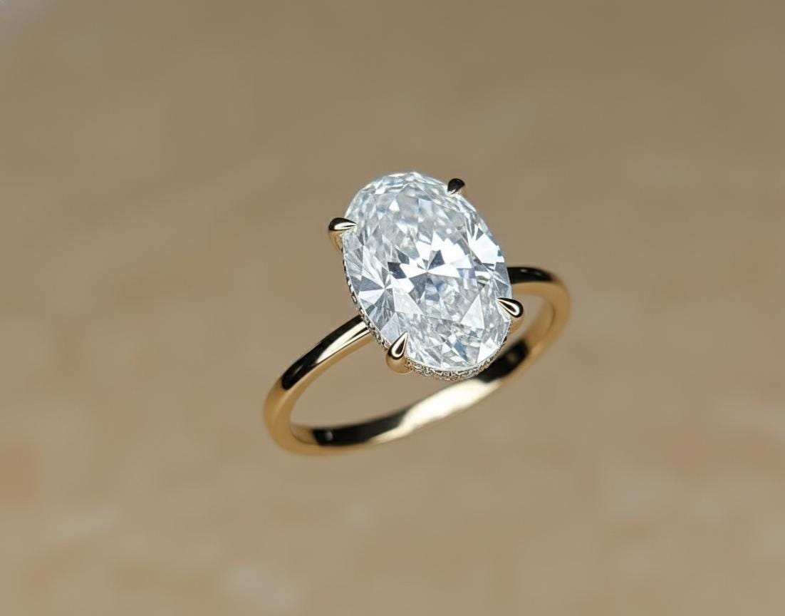5 Ct Oval Diamond, Moissanite Halo Engagement Ring Oval cut 1Ct Moissanite Brilliant Cut engagement ring in 935 Argentium Silver — custom handcrafted by Forever For Love