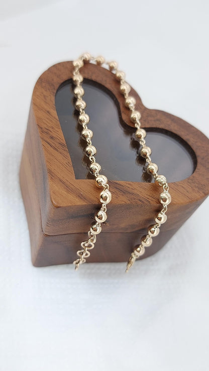 Perlenarmband 3MM 14k Gold, Perlenarmband-Set, Goldkette mit Perlen zum Layern, auffälliges Goldarmband, Kugelarmband mit Kette