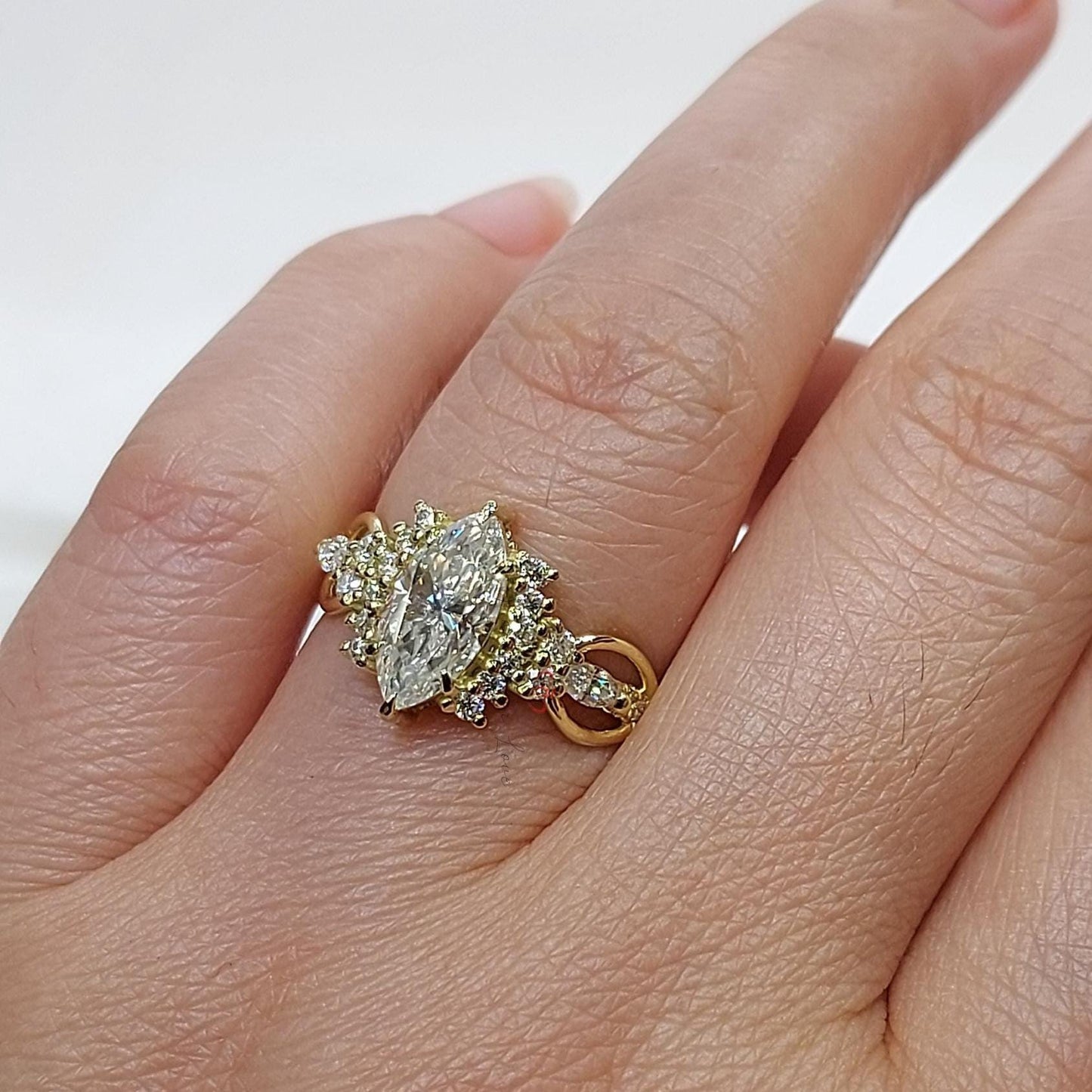1 Ct Marquise Lab Diamond with Round Diamond Band Ring Marquise cut Moissanite Brilliant Cut engagement ring in 935 Argentium Silver — custom handcrafted by Forever For Love