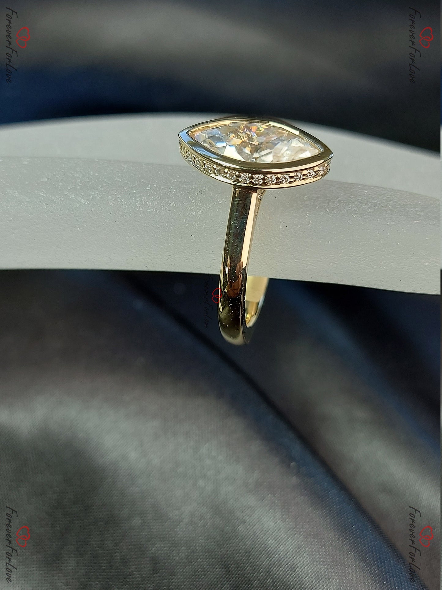 Marquise Moissanite Bezel Engagement Ring Marquise cut 1Ct Moissanite Brilliant Cut engagement ring in 935 Argentium Silver — custom handcrafted by Forever For Love