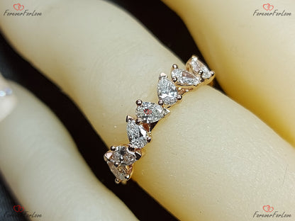 Pear Lab Grown Diamond in solid gold/platinum Band half Eternity Band- Lab-Grown Diamond Ring Pear Wedding Anniversary band.