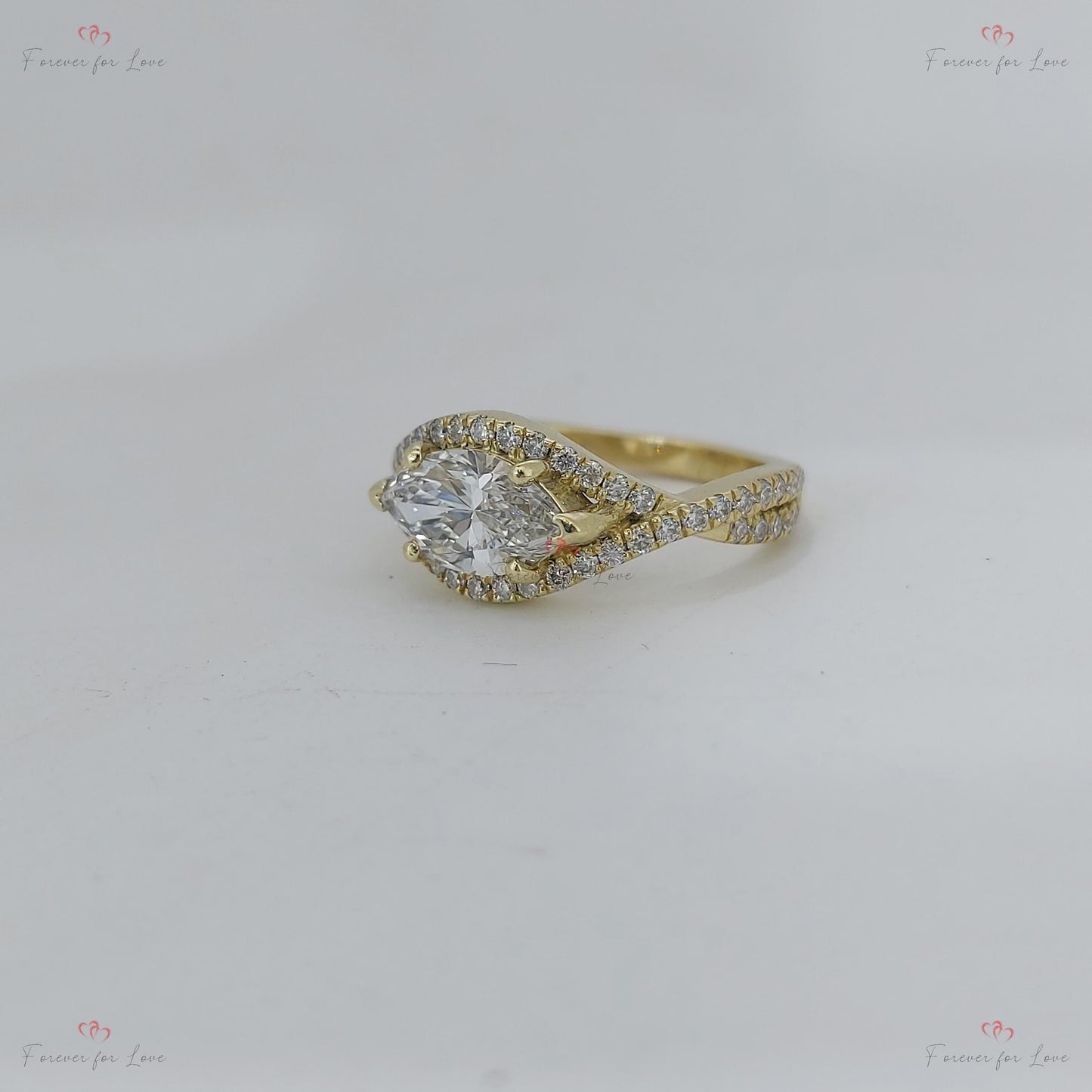 Marquise Diamond Band Marquise cut Moissanite Brilliant Cut engagement ring in 935 Argentium Silver — custom handcrafted by Forever For Love