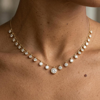 Collier en chaîne avec diamants ronds, diamants de laboratoire étincelants E/VVS2, or jaune 14 carats, collier avec diamants éthiques, bijoux de luxe, cadeau parfait pour elle