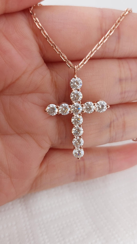 14k Solid Gold Diamond Cross Necklace for Women,Diamond Cross Pendant, Religious Jewelry, Christian Faith Pendant, Cross Gift for Women