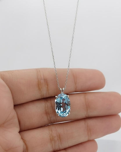 Aquamarin Anhänger Halskette 14K Massives Weißgold Für Damen Oval Geformte Aquamarin Halskette Anhänger, März Geburtsstein Halskette.