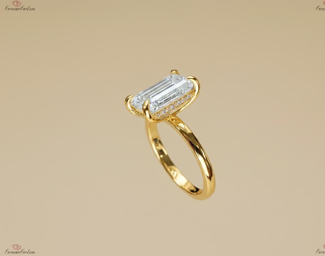 5 Ct Emerald Diamond, Moissanite, Emerald Solitaire Engagement Ring