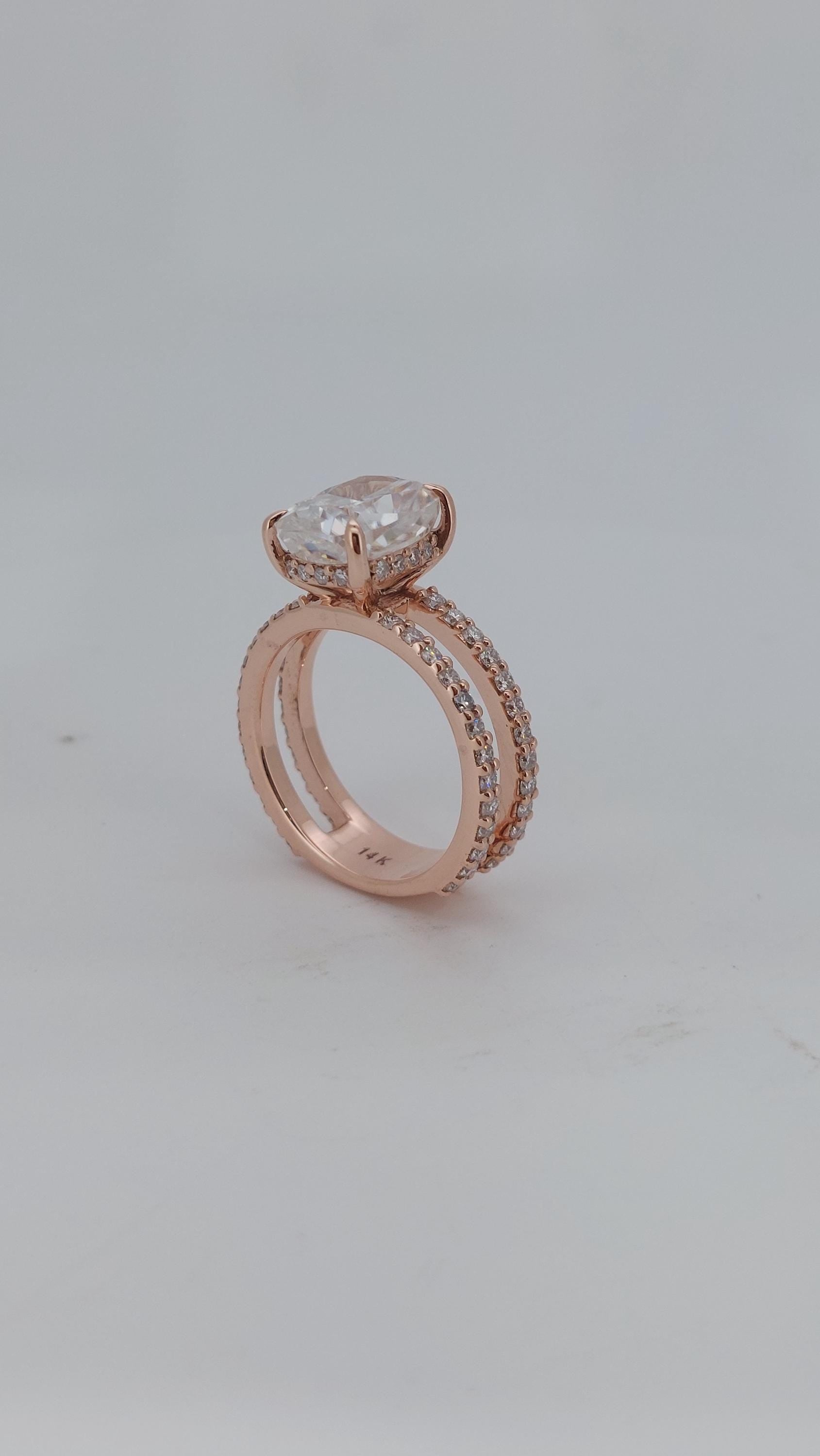 Cushion Moissanite Hidden Halo Engagement Ring