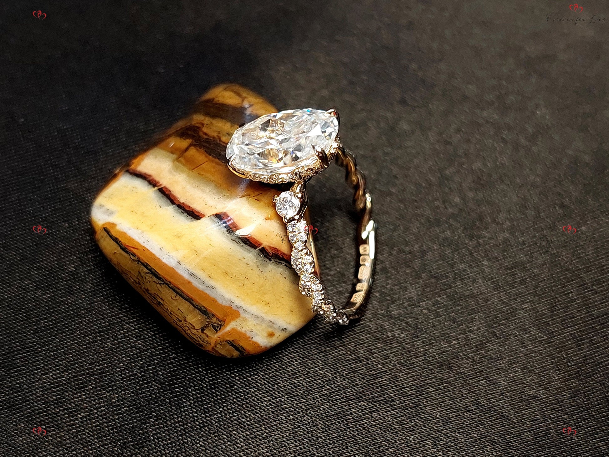 4 Ct Oval Diamond, Moissanite Hidden Halo Engagement Ring
