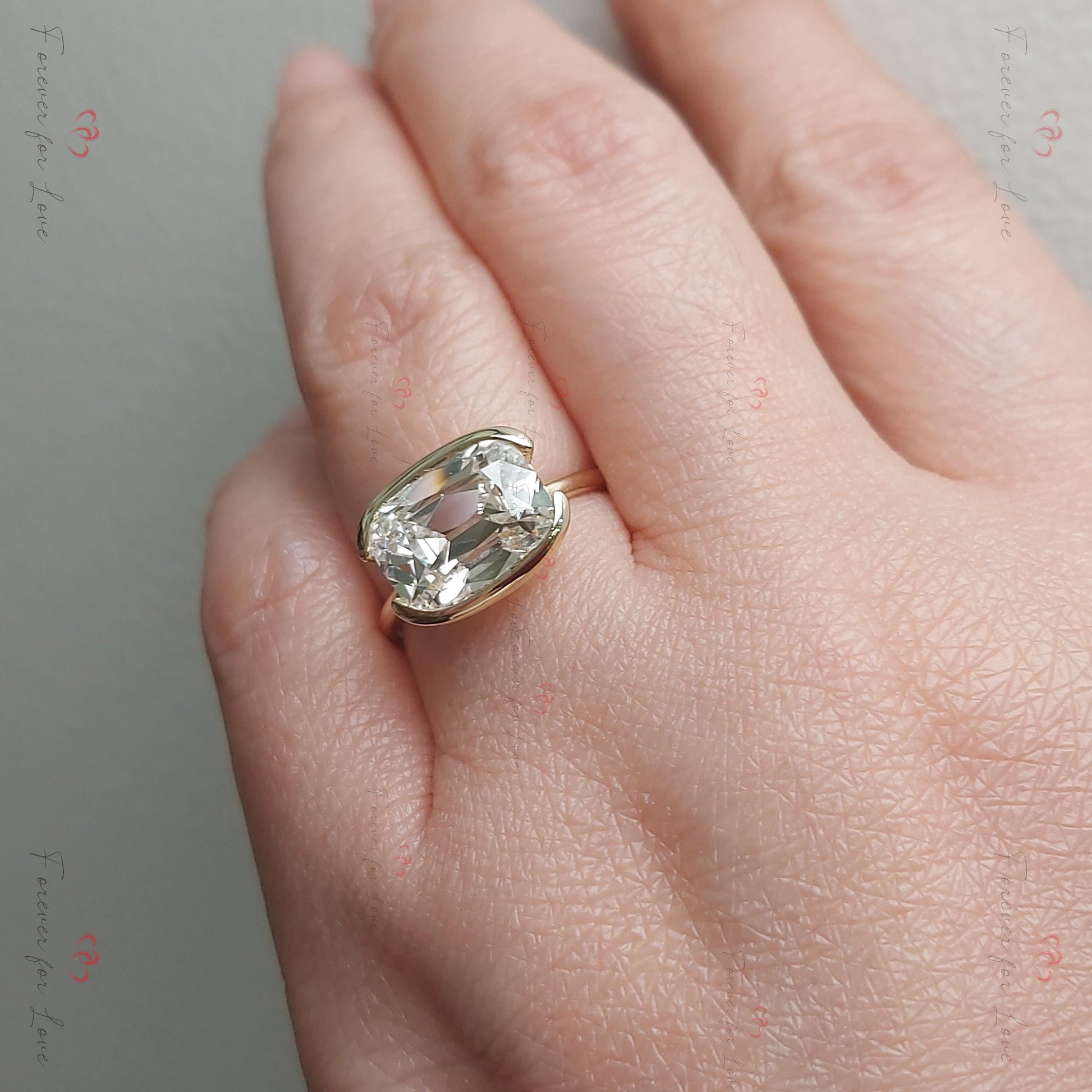 4 Ct IGI Certified Old Mine Lab Diamond Hidden Halo Engagement Ring