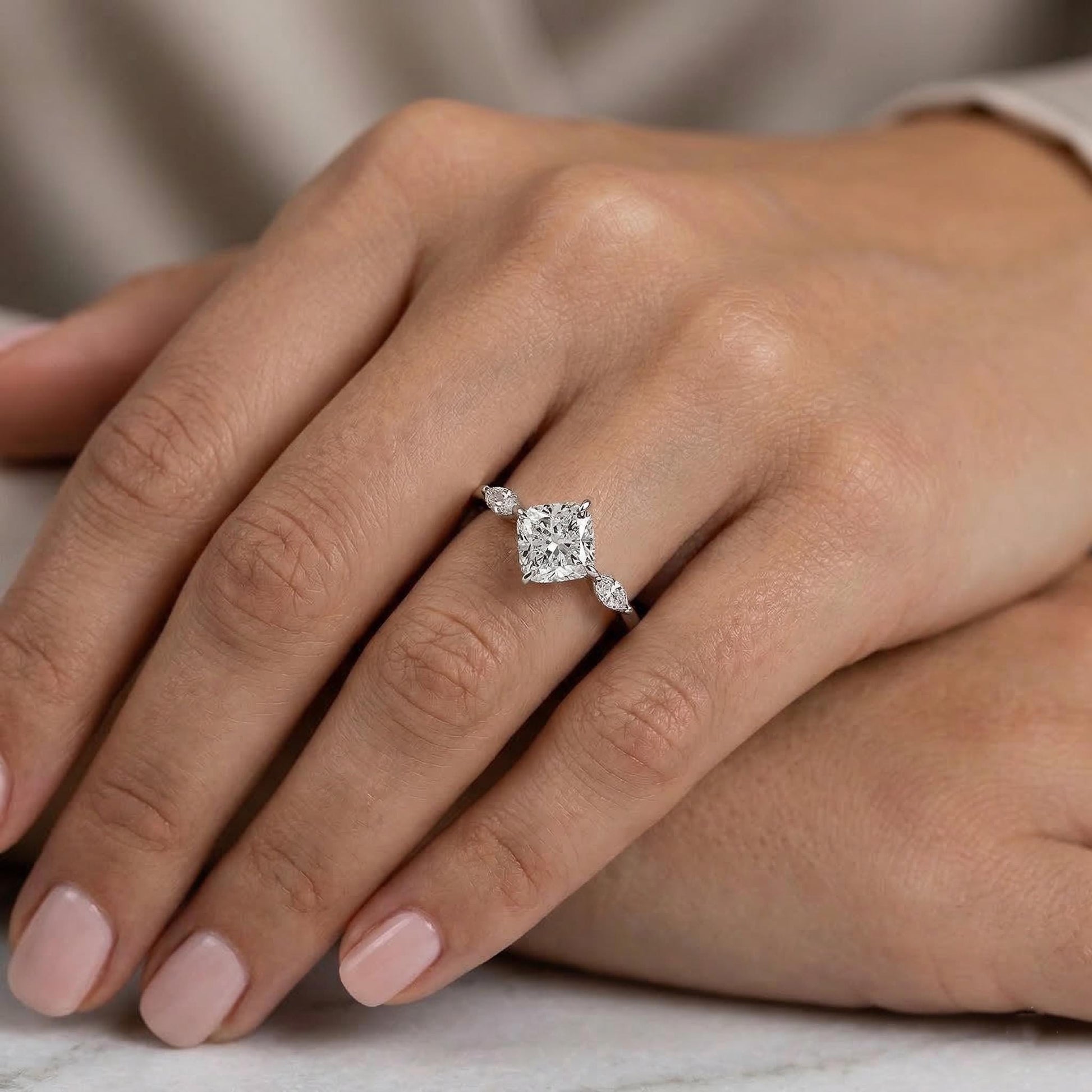 Cushion Lab Diamond Three Stone Ring