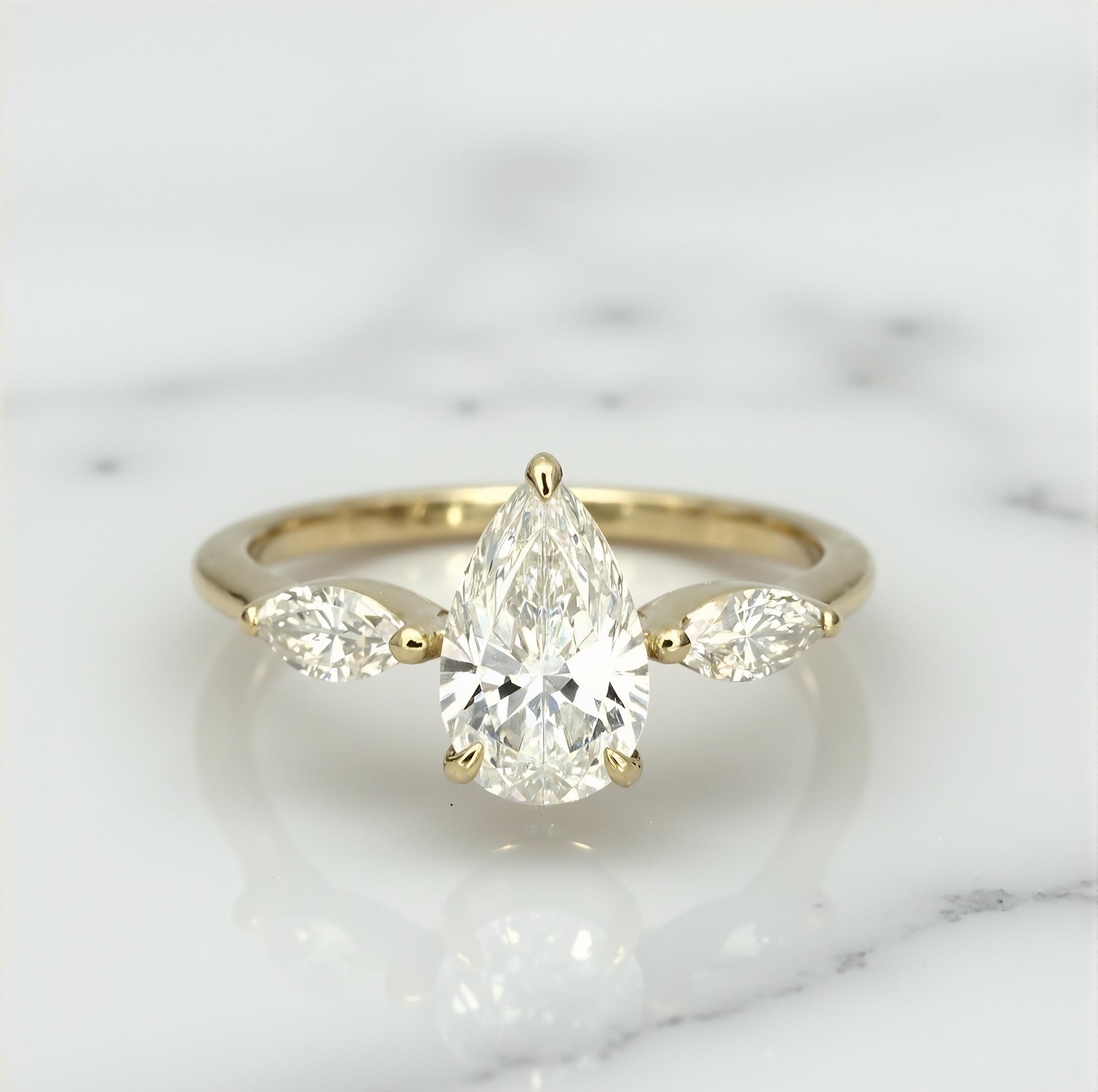 1.8 Ct IGI Certified Pear Lab Diamond Three Stone Engagement Ring