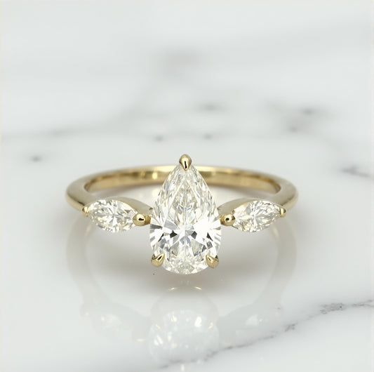 1.8 Ct IGI Certified Pear Lab Diamond Three Stone Engagement Ring