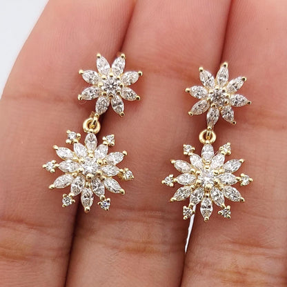 1,5 TCW Marquise- und Rundschliff-Diamant-Ohrhänger, Labordiamant-Ohrhänger, Diamant-Ohrringe für Damen und Mädchen, perfektes Geschenk