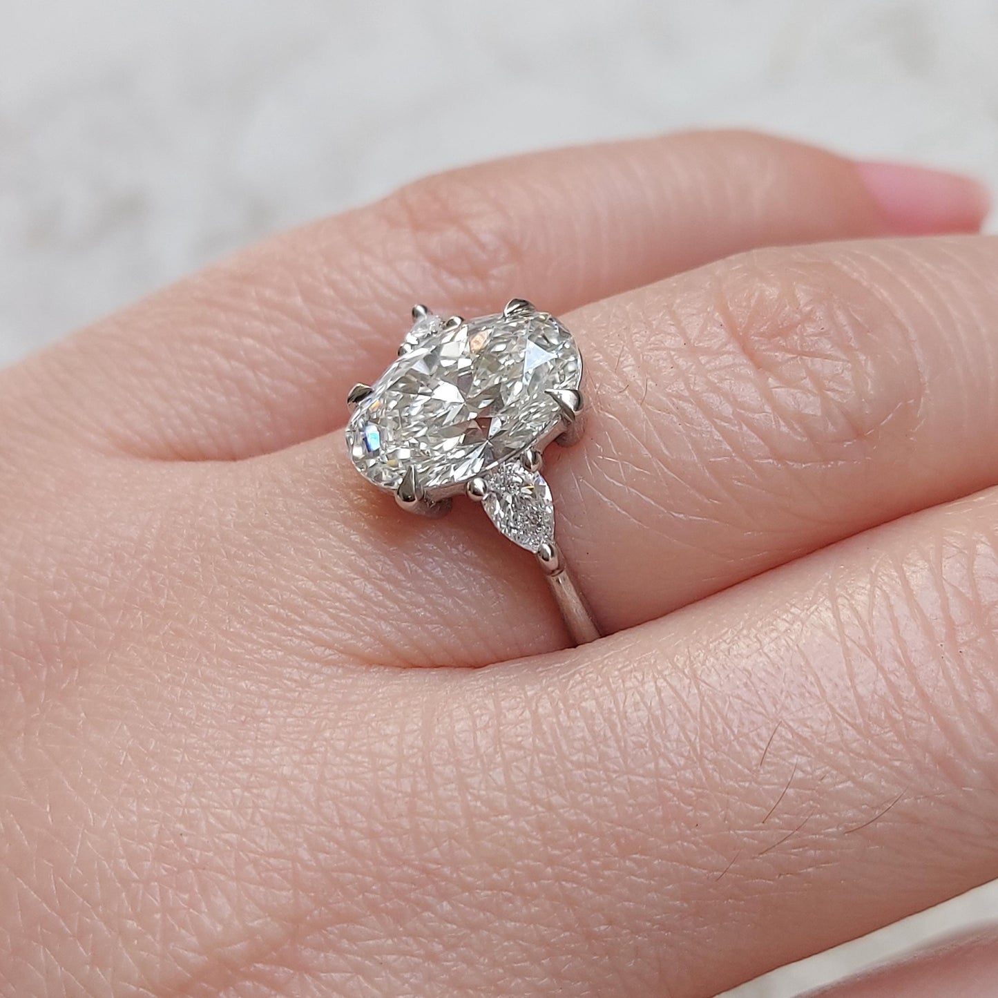 4 Ct IGI Certified Oval Lab Diamond Hidden Halo Ring Oval cut 1Ct Moissanite Brilliant Cut engagement ring in 935 Argentium Silver — custom handcrafted by Forever For Love