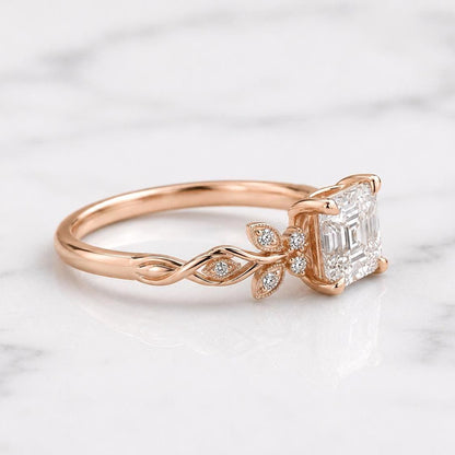 Nature Inspired Asscher Cut Ring E VVS2 IGI Certified Lab Grown Diamond Engagement Ring Engagement Ring Step Cut Diamond Ring Prong Setting