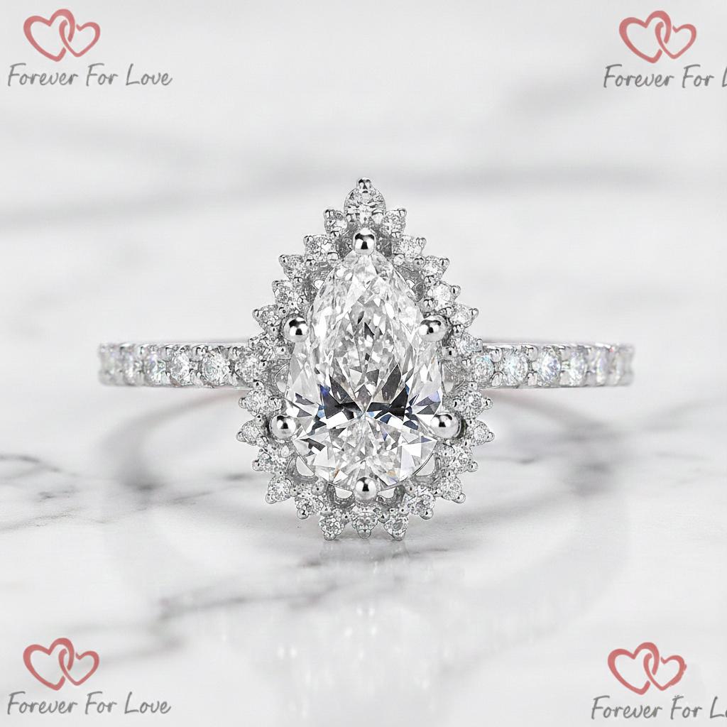 2 Ct IGI Certified Pear Lab Diamond Halo Engagement Ring